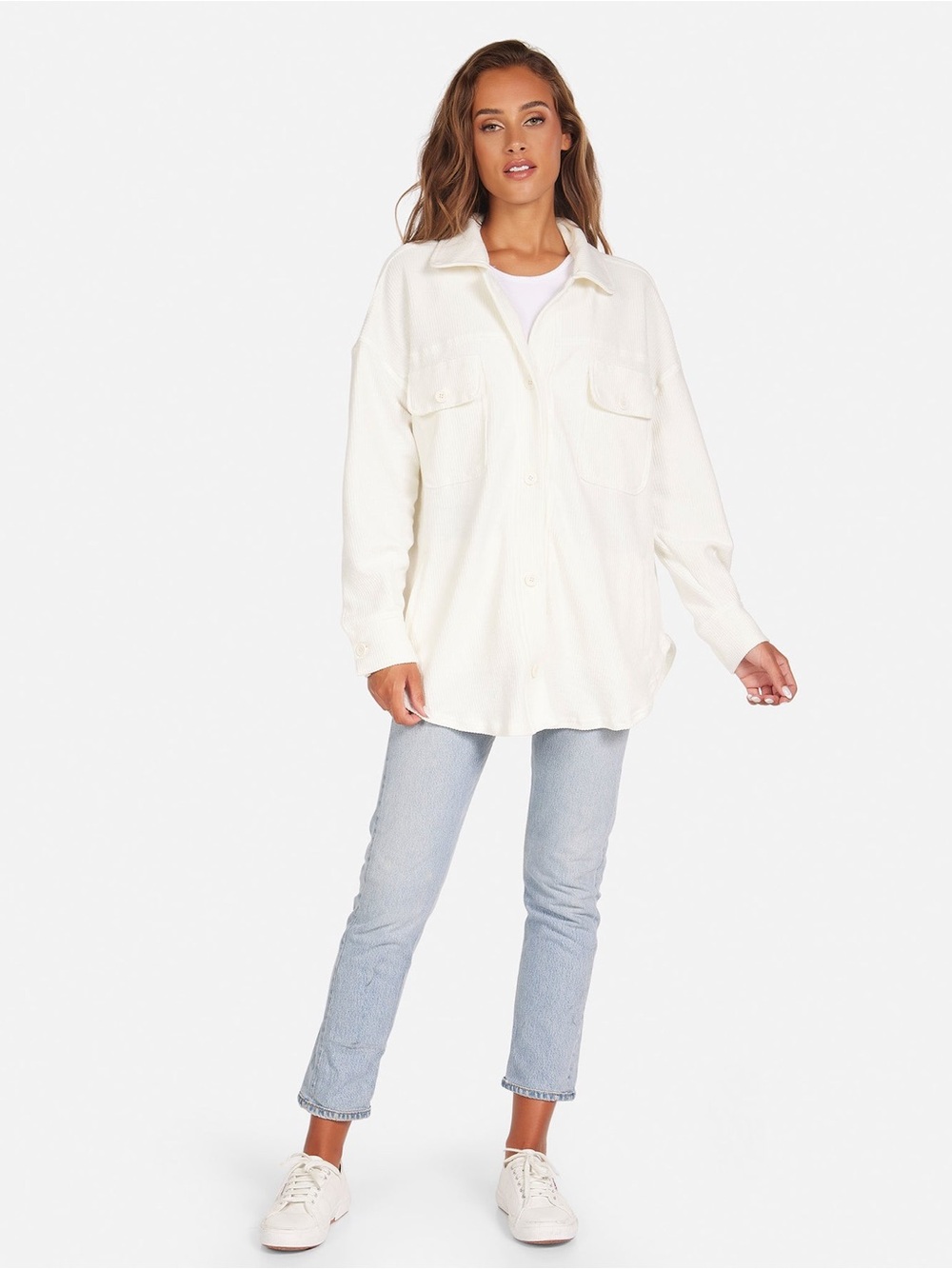 Michael Lauren Finbar Barn Jacket Cream Oversized Button-Front Shacket Small